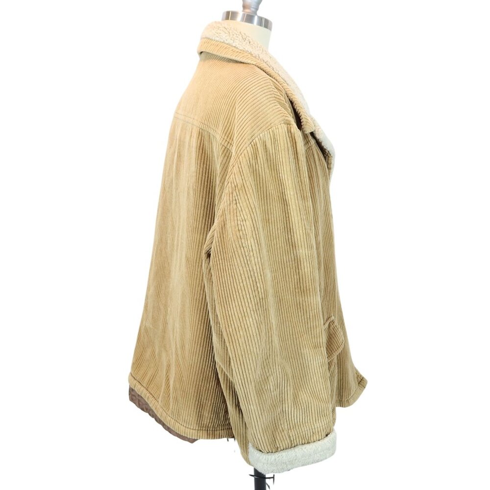 Vintage Y2K Wide Wale Corduroy Shearling Chore Jacket 1X Gloria Vanderbilt Tan - Picture 2 of 8